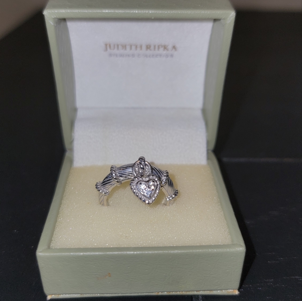 Judith Ripka Sterling Diamonique Heart Dangle Ring